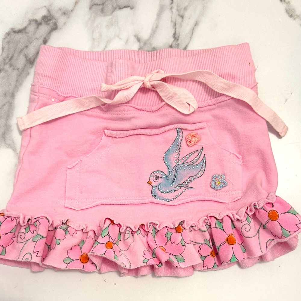 Pink Kids Skirt with Bird Embroidery Vintage 3T